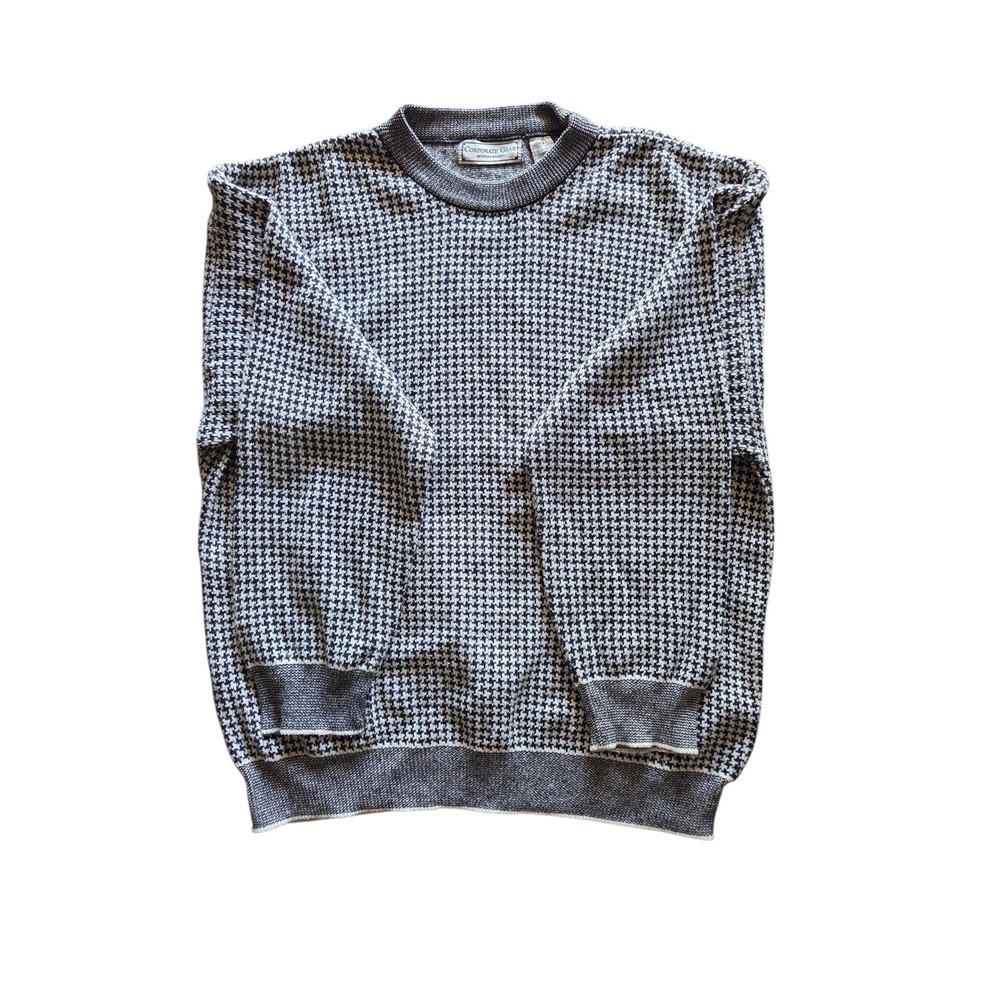 Vintage Munsingwear Corporate Gear Houndstooth Crewneck Sweater Mens Large Black